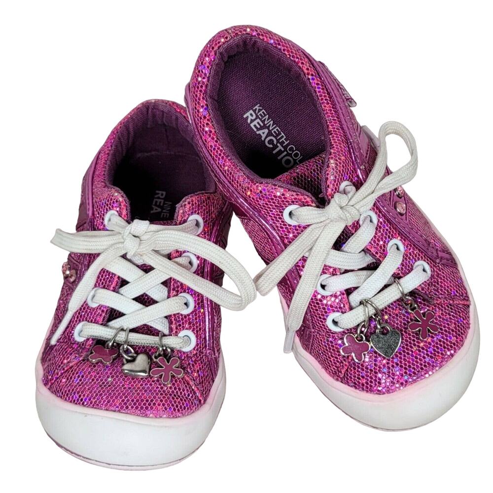 Toddler Shoes Sz 7.5 Kenneth Cole Reaction Be Mine 2 Pink Glitter Charm Sneakers